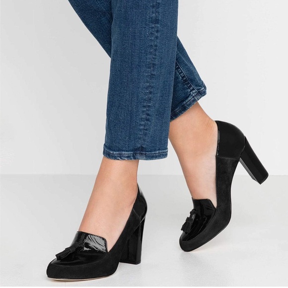 Pumps Dress Loafers High Heel Chunky Block Slip On Patent Leather Suede - Picture 3 of 6